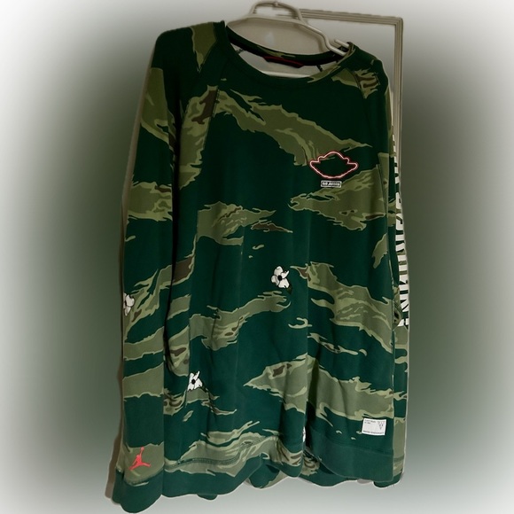Jordan City of Flight Camo Green and Black Fleece Crew Pullover Mens 4XL - Picture 1 of 4